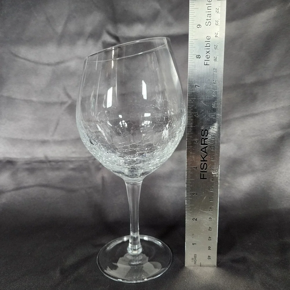 PIER 1 CLEAR CRACKLE ANGLE SLANT RIM BALLOON RED WINE GLASS 8 ½